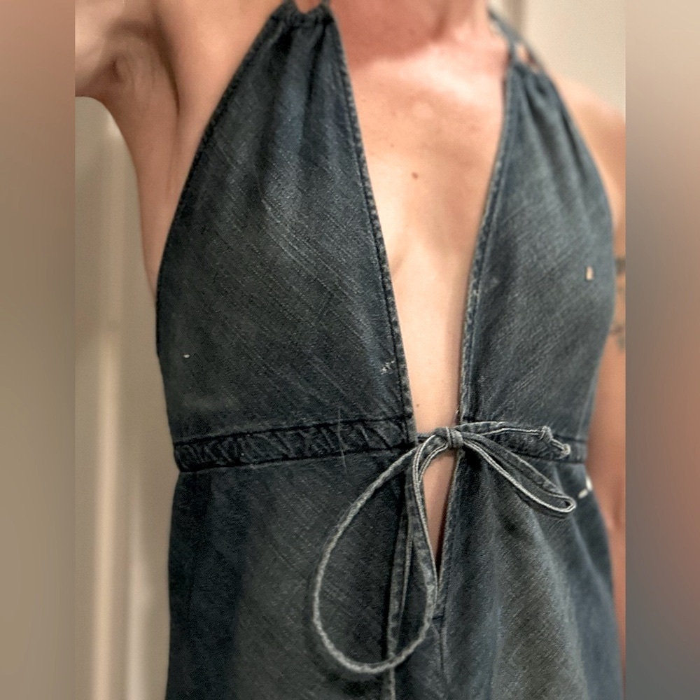 💫DIESEL Y2K Women’s Y2K Denim Maxi Bow Dress with Strings. RARE FIND - Picture 2 of 6
